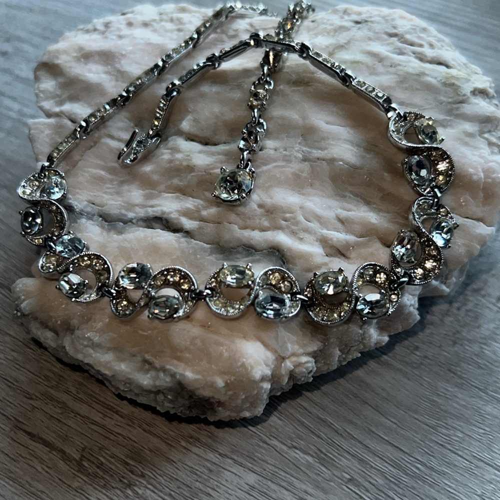 Rinestone silver choker necklace, Vintage